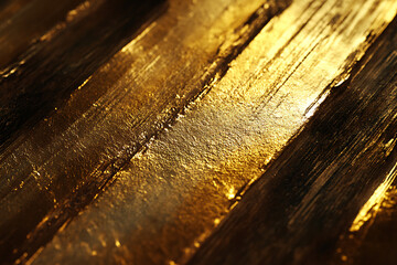 close-up of a textured black and gold wooden surface with rich metallic shine. The distressed...