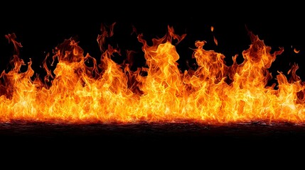 Obraz premium Fiery Orange and Yellow Flames Against a Black Background
