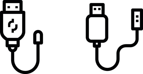 USB Data & Charging Cable Glyph Symbol - Vector Icon Set