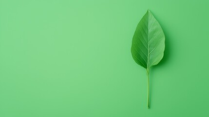 Leaf on a vibrant green background nature still life close-up perspective minimalist design freshness concept