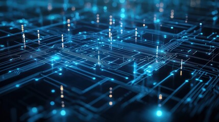 Futuristic digital network, glowing circuits, data flow, abstract background, tech concept