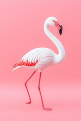 Fototapeta premium Pink flamingo standing against a pink background. Used for decoration and illustration purposes