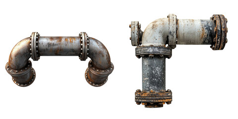 Rusty industrial pipes with flanges and joints, perfect for construction projects