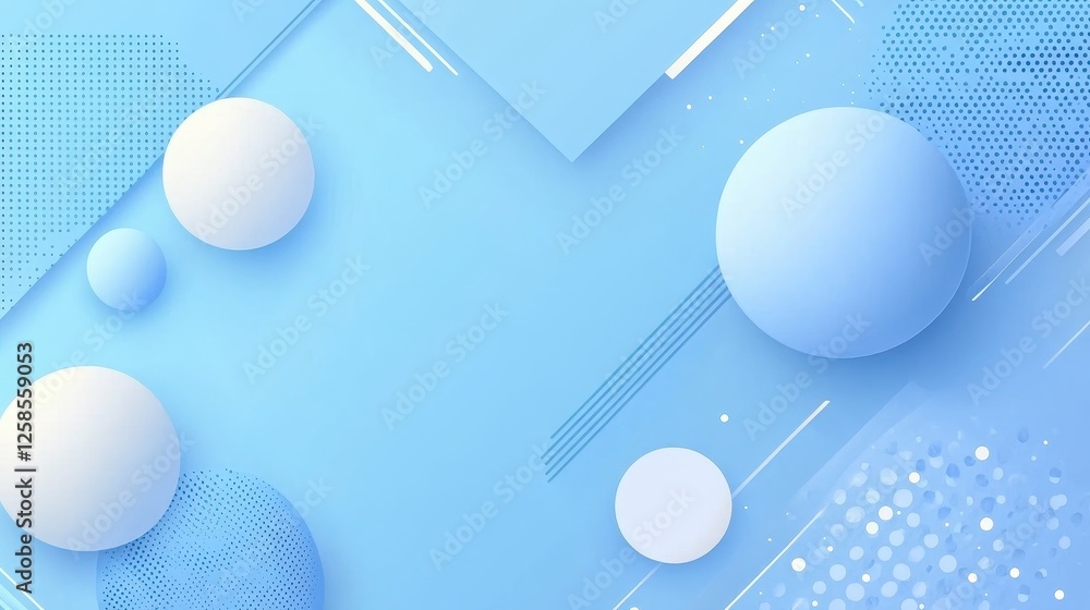 Poster serene blue abstract backdrop with floating orbs and geometric shapes