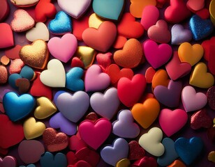 Fototapeta premium Colorful Hearts Background for Wedding and Romance Concepts with space to text