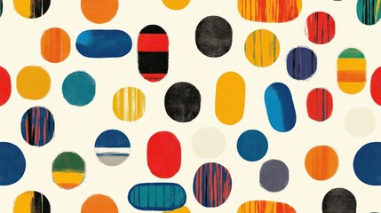 Abstract colorful seamless pattern with circles and ovals.