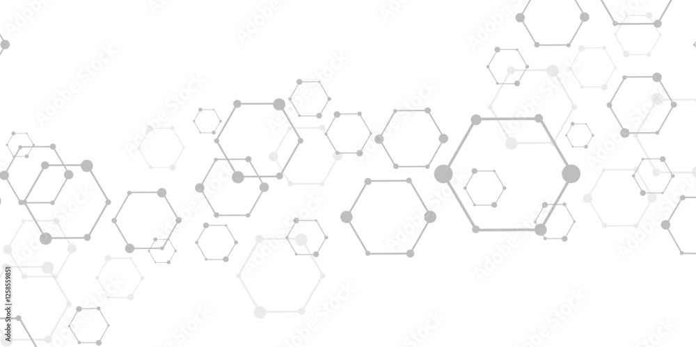 Aufkleber Molecular structure abstract tech background. Geometric white background. Vector banner design with hexagons. Science network pattern, connecting lines and dots Medical background, Vector illustration