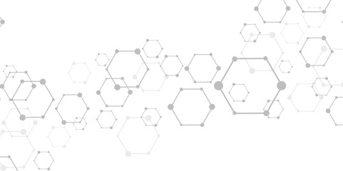 Molecular structure abstract tech background. Geometric white background. Vector banner design with hexagons. Science network pattern, connecting lines and dots Medical background, Vector illustration