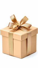 Present wrapped with ribbon on white background for holiday, celebration, promotion, surprise