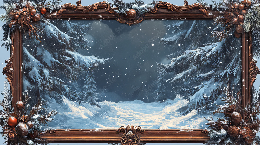 Aufkleber fantasy decoration frame covered with snow for avatar or menu banner of game level rank ui design. e