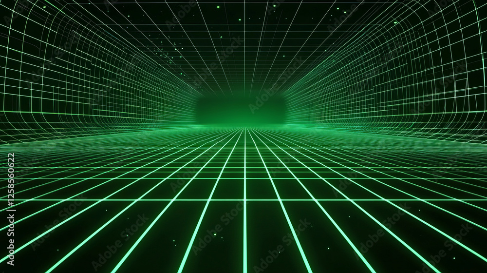 Poster abstract wireframe landscape perspective. vector realistic illustration of green grid pattern on tra