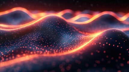 Obraz premium Glowing orange waves flow dark digital landscape