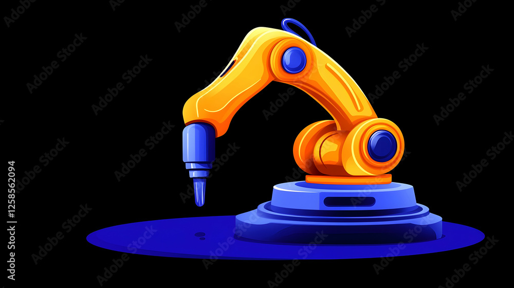 Poster robot arm works in automated plant. industrial automation in modern manufacturing. mock-up possible