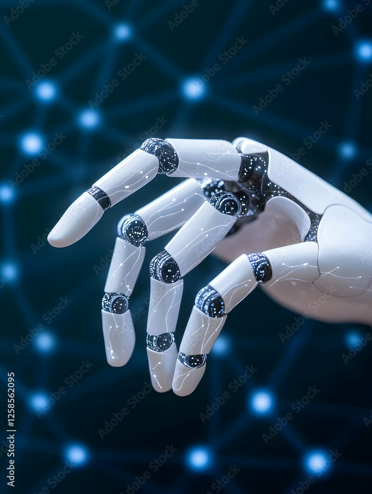 Aufkleber robot hand reaching against neural network background for technology conceptual image