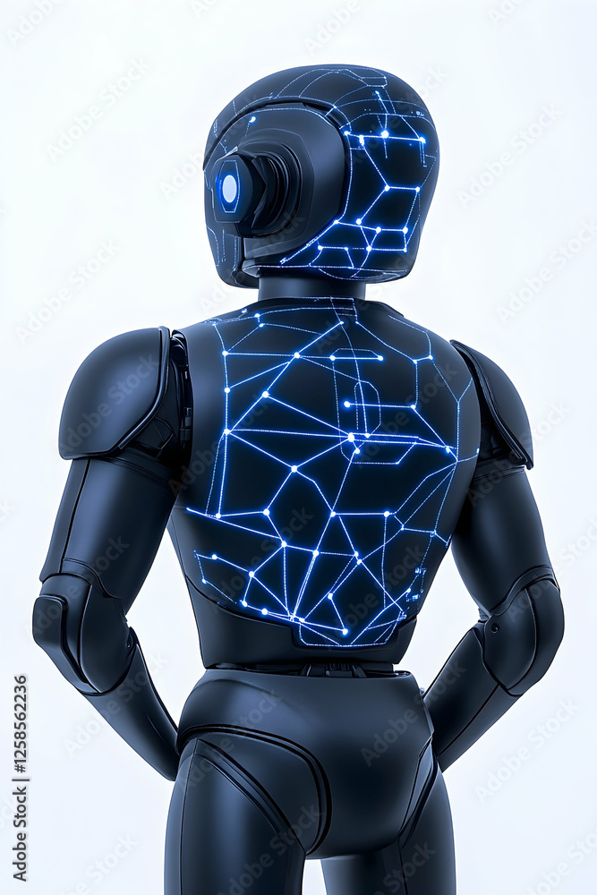 Poster robotic figure with network design, isolated on white for ai tech concepts and future illustrations