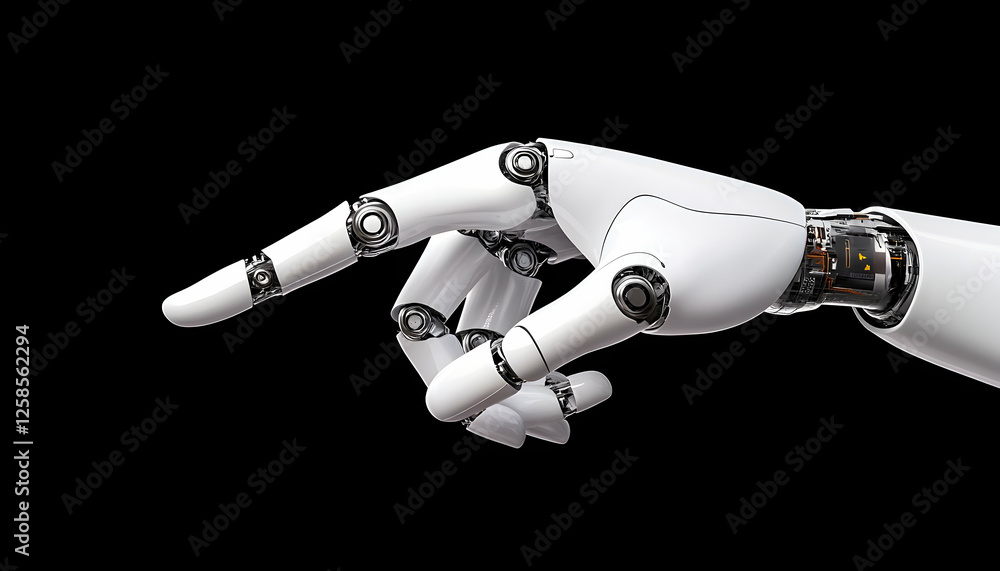 Aufkleber robotic hand pointing index finger to the left on plain black background. for technology concept use