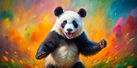 Candid Dancing Panda Bear: Vibrant Colorful Generative AI Painting