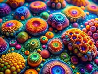 Whimsical Cell Pattern: Repeating Macro Illustration of Colorful Cells