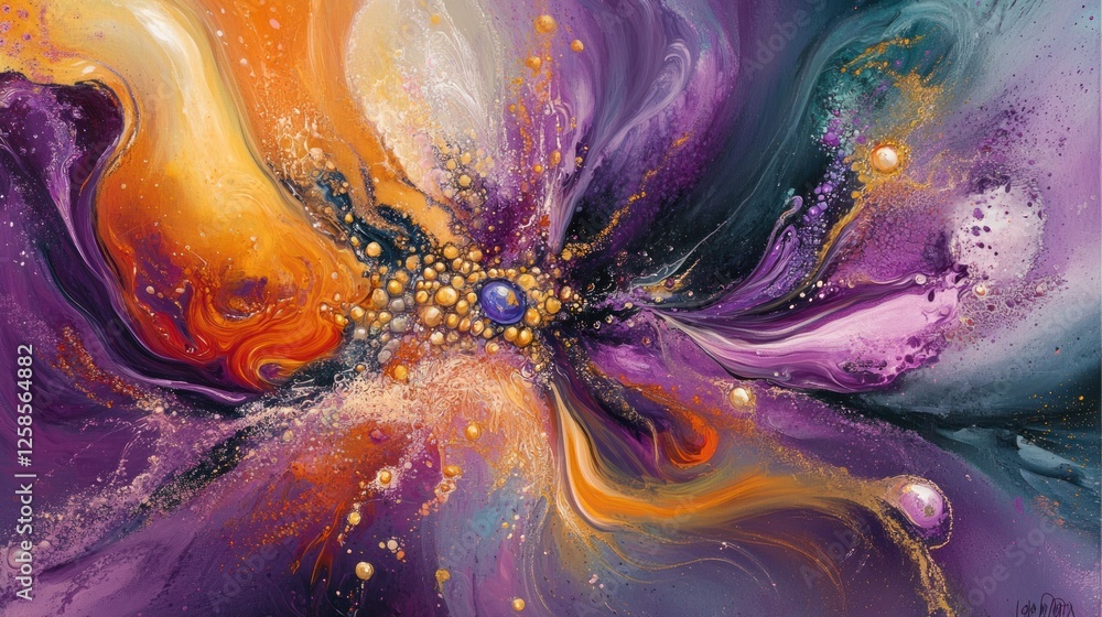 Poster an abstract blend of vibrant colors swirling together, creating a mesmerizing flow. perfect for arti
