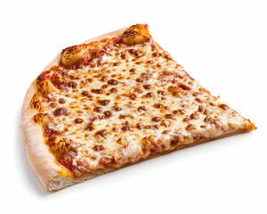 Slice of pizza with cheese on white background for restaurant menus or food blogs