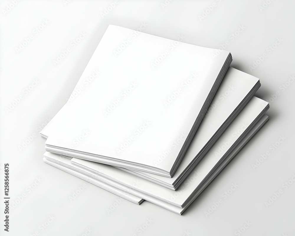 Poster stack of blank white magazines mockup on a white background for presentation or design layout