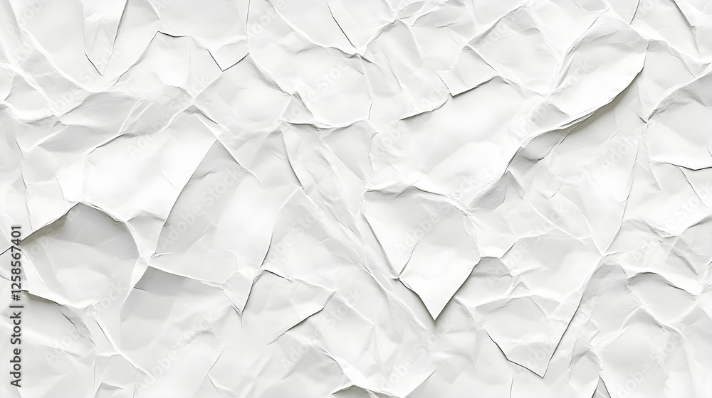 Poster crumpled white paper texture and background for artistic or graphic design with light and shadow.