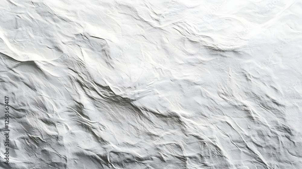 Poster close-up of wrinkled and draped white fabric texture with subtle shadows and folds for backgrounds a