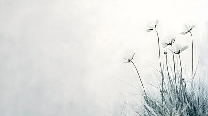 Elegant White Cosmos Flowers on Textured Background, a Simple and Tranquil Floral Arrangement