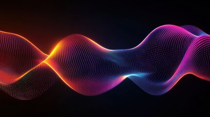 Fototapeta premium An abstract representation of vibrant waves in purple and orange hues, showcasing fluid motion and energy against a dark background.