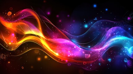 Obraz premium An abstract wave design with vibrant colors, creating a mesmerizing flow of light and energy against a dark background for creative projects.
