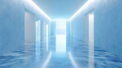 Fototapeta premium Light-filled blue hallway interior