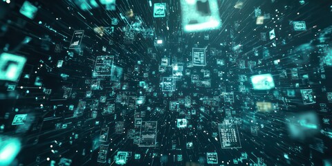 A futuristic digital background with financial graphs and currency symbols floating.