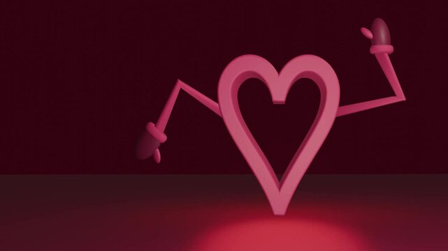 Pink heart Valentine waving character 