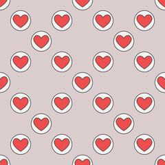 Circle with Hearts Card Suit vector colored seamless pattern