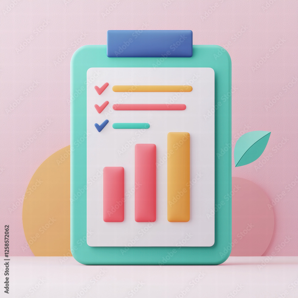 Poster colorful digital interface displaying goals, tasks, and progress metrics