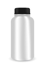 Plastic pill bottles, Black and white 3d Vector illustration, Mockup Template of medicine package for pills, capsule, Sports and health life supplements.