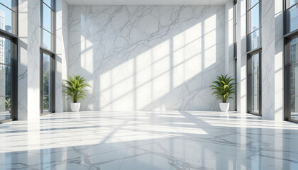 Bright Modern Room With White Walls and Marble Floor