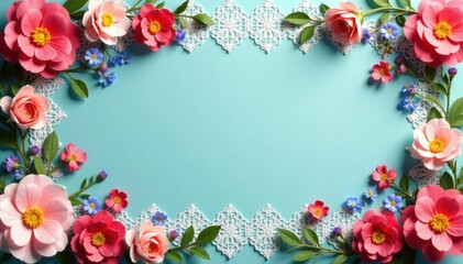 Fototapeta premium Whimsical Wall Decor with Artificial Flowers and Lace, artificial flowers, whimsy, ribbons
