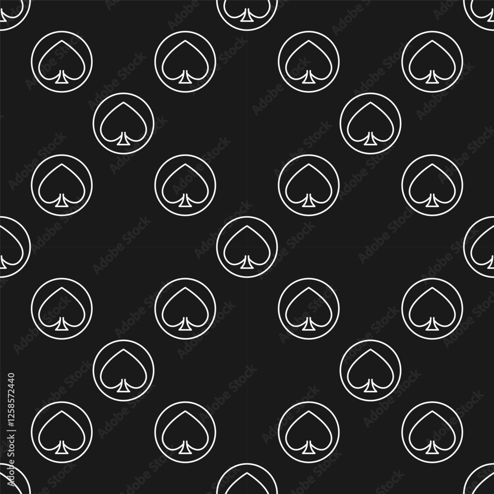 Poster circle with spades playing card suit vector line seamless pattern or background