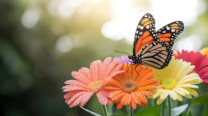 Fototapeta premium Butterfly On Colorful Flowers In Garden