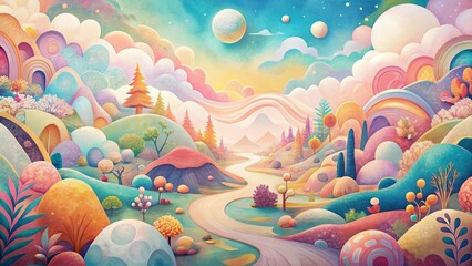 Whimsical Wanderlust Journaling Background: Abstract Pastel Patterns & Landscapes