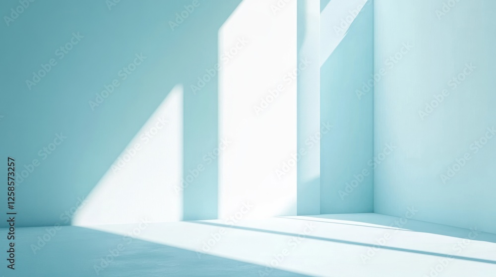 Poster bright and minimalistic interior featuring soft lighting and geometric shadows, creating an atmosphe