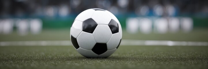 Naklejka premium Black and white soccer ball floating in mid-air on field