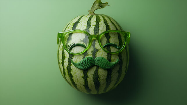 Watermelon with Glasses and Mustache: A playful watermelon with quirky green glasses and a mustache adds a whimsical touch to your design projects.