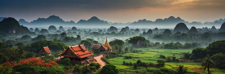 Fototapeta premium Idyllic countryside with rolling green hills and small river