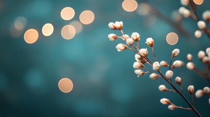 Soft white bokeh lights on a dark teal gradient background generative ai