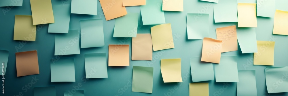 Poster wall covered in colorful sticky notes represents multitasking and time management challenges. the sc