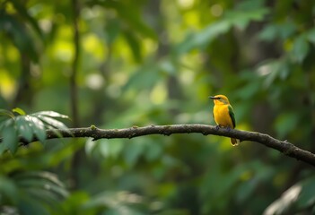 Golden Chloropsis Bird in Lush Green Forest