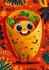Taco cartoon style illustration. Taco mascot