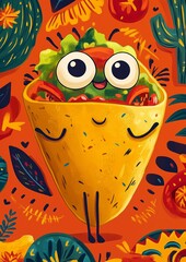Taco cartoon style illustration. Taco mascot